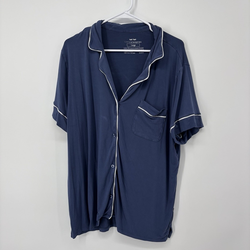 Little Sleepies Women's Blue Button Up Bamboo Pajama Top Size Large Short Sleeve